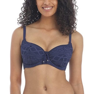 Freya Womens Sundance Crochet Sweetheart Padded Underwire Bikini Top (3970)(Denim)